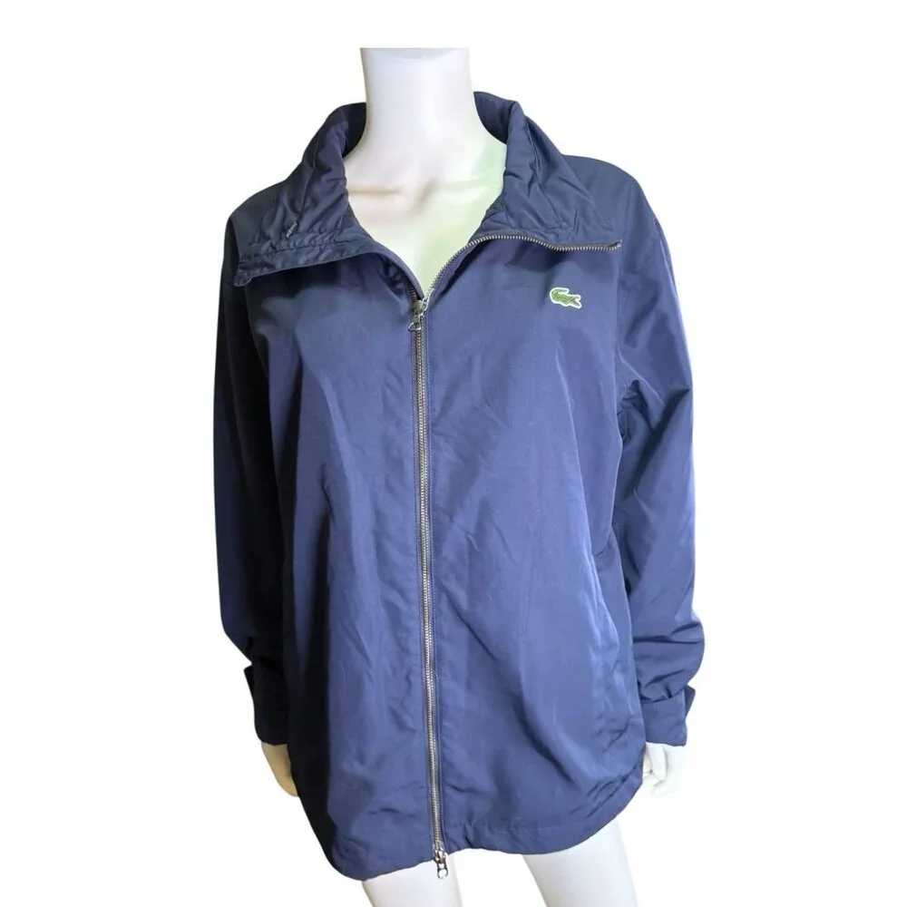 Lacoste Windbreaker Hooded Jacket Mens Polyester Full Zip Med/ Large Navy NWT